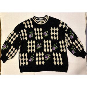 ZARA Oversized Embroidered Knit Sweater Size Large